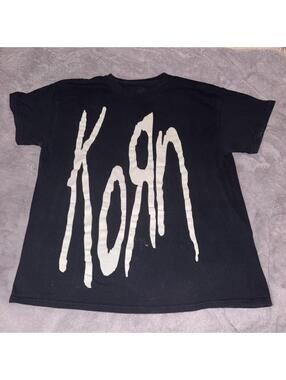 Korn Black Graphic Band T-Shirt White Logo XL Streetwear Rock Metal Grunge
